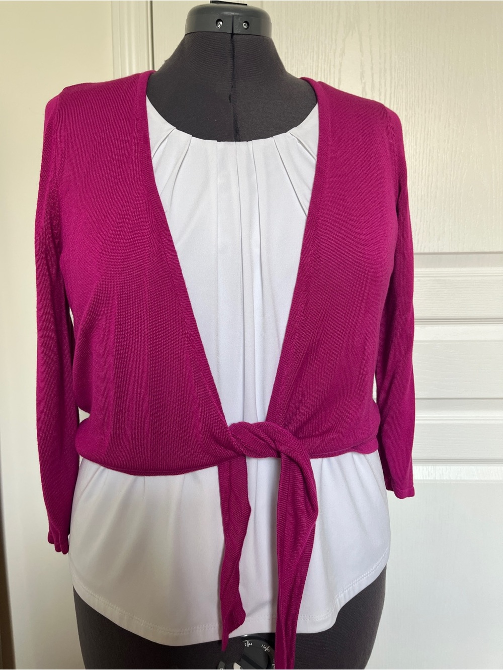 Dress Barn Magenta Tie-Front Sweater Cardigan